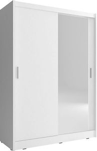 Kleiderschrank mit Spiegel Schwebetürenschrank 2-türig Schrank mit vielen Einlegeböden und Kleiderstange Gaderobe Schiebtüren Schlafzimmer - Wohnzimmerschrank Modern Design Schiebtürenschrank BxHxT 130 x 200 x 62 cm  - BORNEO A1 (Weiß)