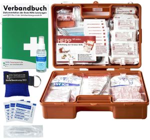 Erste-Hilfe-Koffer M2 PLUS für Betriebe ab 50 Mitarbeiter nach aktueller DIN/EN 13169 inkl. Verbandbuch & Hygiene-Spray