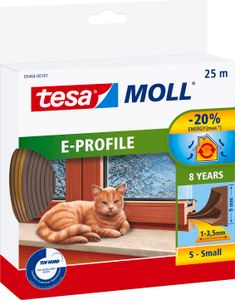 tesamoll Fensterdichtung selbstklebend (1 x 25 m) - E-Profil: 9mm x 4 mm - braun