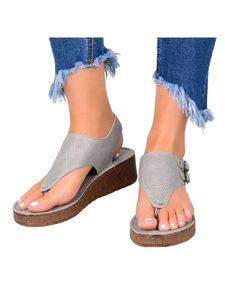 Damen Tanga Sandalen Sommer Weiche Offene Zehenschuhe Mit Runder Zehenpartie,Farbe:Grau,Größe:42