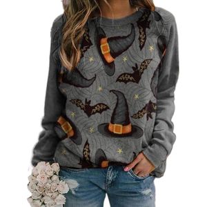 Damen Weihnachten Halloween Printed Pullover Sweatshirt Printed Elements Sweatshirt,Farbe: Grau,Größe:L