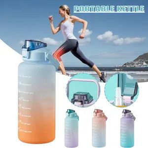 2000ml Blau Wasserflasche Auslaufsicher mit Strohhalm Fitness Trinkflasche Motivierende Sportflasche