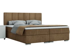 FURMEB24 - LIVIO 120 x 200 cm- Postel se dvěma zásuvkami - Čalouněná postel s dřevěným rámem - Manželská postel s vysokým čelem - Monolit - Hnědá barva