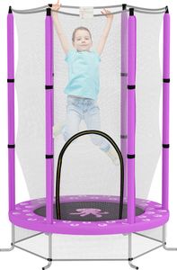 Trampolina dla dzieci AIYAPLAY Ø140 cm, trampolina wewnętrzna z siatką zabezpieczającą, gumowa lina, trampolina dla dzieci z drzwiami z zamkiem błyskawicznym, wzór chmurki, dla dzieci 3-6 lat, fioletowa