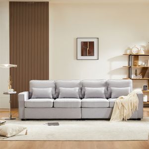 FORSMANO 4 Sitzer Sofa, Gerades sofa 4 sitzer, Leinen, hoher Rückenlehne, Armlehnen mit seitlichen Taschen, Wohnräume,Wohnungen,Büros,264x83x87cm,Grau