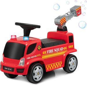 Detské hasičské auto TQ10092RE, odrážedlo, s bublifukom a rebríkom, s hudbou, pre deti 18-36 mesiacov, červené