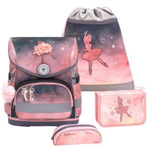 Belmil ergonomischer Schulranzen Set 4 -teilig für Mädchen 1-4 Klasse Grundschule//Brustgurt/Magnetverschluss/Rosa, Schwarz (405-41 Ballerina Black Pink)