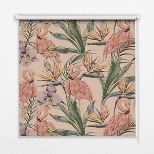 Seitenzug-Rollo Fensterrollo Jalousie - Thermo-Rollo Verdunkelungsrollo - 100x100 cm - Flamingos und Blumen