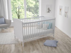 Detská postieľka Love For Sleep 70x140 cm biela, drevený lamelový rám postieľky 2 v 1, s priloženými bezpečnostnými drevenými zábranami