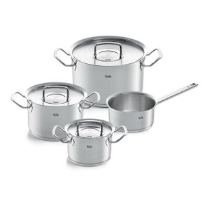 Fissler Original-Profi Collection / Edelstahl-Topfset, 4-teilig, Koch-Töpfe mit Metall-Deckel (3 Kochtöpfe, 1 Stielkasserolle-deckellos) - Induktion