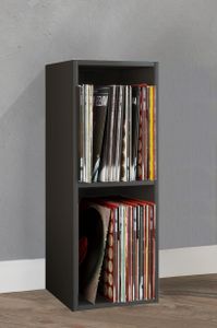 VCM Holz Stand Regal | Regal mit 2 großen Fächer | Maße: H. 72 x B. 34 x T. 30 cm | Platz für 65 Schallplatten | 1 fester Fachboden - Platto