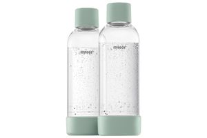 Mysoda Wasserflaschen aus erneuerbarem Biokomposit - pigeon/hellgrün, 2 x 1 Liter