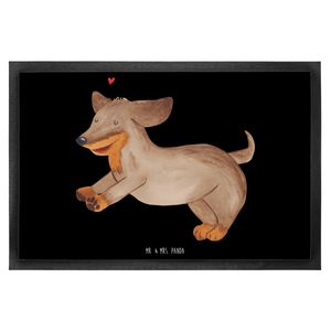 Mr. & Mrs. Panda 60 x 90 cm Fußmatte Hund Dackel - Schwarz - Geschenk, Fußabtreter, Hundemotiv, Haustürmatte, Dachshund, Motivfußmatte, Sprüche, Hundebesitzer, happy dog