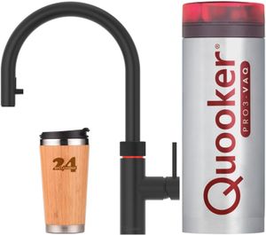 »QUOOKER Flex VAQ PRO3 Zugauslauf Schwarz & 100°C Armatur (3XBLK)« (2-St) Spültischmischer mit 100°C Kochendwasserfunktion *Inklusive Thermobecher