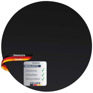 DELUKE® Tischplatte rund Ø 50 cm - Glas Gehärtet, 8 mm dick | Schwarze Glasplatte rund, Ideal für DIY-Projekte, Glastische und als Kamin Glasplatte