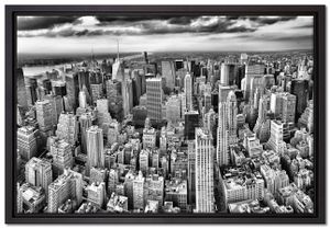 New York Skyline and Leinwandbild 60x40 cm im Bilderahmen / Wandbild  / Schattenfugenrahmen / Kein Poster