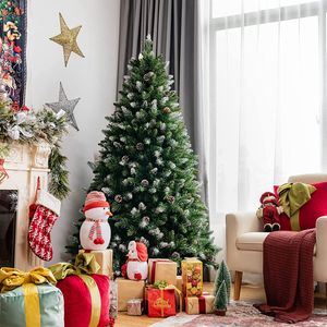 COSTWAY 180cm Künstlicher Weihnachtsbaum mit Schnee, Kiefer Christbaum mit Metallständer, 789 Zweigen, 63 Tannenzapfen, Klappsystem Kunstbaum für Zuhause, Geschäfte