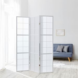 Homestyle4u 437, Paravent Raumteiler 3 teilig, Holz Weiss, Reispapier Weiß, Höhe 175 cm