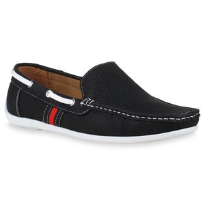 VAN HILL Herren Slippers Bootsschuhe Mokassins Cut Outs Schlupfschuhe Flats 821963, Farbe: Schwarz, Größe: 44