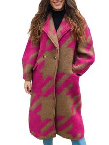Damen Mantel Herbst Winter Lang Jacke Warm Parka Mode Langarm Trenchcoats mit Knopf Rote Kartenfarbe,Größe L
