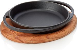 LAVA panvica na vyprážanie/servírovanie Ø 16 cm s drevenou trojnožkou a bočnými rukoväťami, Servírovacie panvice 36 zo smaltovanej liatiny