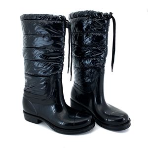Gummistiefel Hochschaft Daunen Stiefel gesteppt Damen Mädchen Trend Boots Wasserdicht Regenstiefel Typ880 schwarz glänzend 37