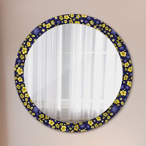 Modern Spiegel - Wandspiegel Design Wandmontage – Badspiegel mit Aufdruck - Rundspiegel - Niedlich Klein Blumen - Runder: Ø90cm
