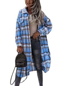 Damen Button Down Coat Travel Langarm Shirt Jacke Single Breasted Mit Taschen Shacket-Jacken,Farbe:Blau,Größe:L