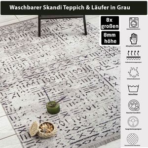 Wohnzimmer Teppich 200x300 cm Aztek Design Grau Modern Läufer Teppichläufer 30°C Wäsche