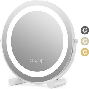 GOPLUS Kosmetikspiegel mit Beleuchtung, 360° drehbarer Schminkspiegel mit Touchscreen, 3 Lichtfarben und dimmbarer Helligkeit (33 x 10 x 31cm)