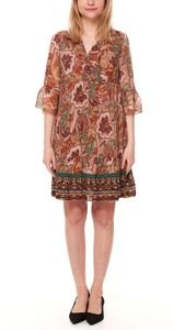 Aniston CASUAL Damen Midi-Kleid mit floralem Print Freizeit-Kleid mit gerafftem Rockteil 26968920 Braun, Größe:38