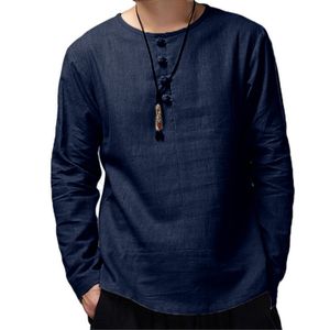 Herren Casual Chinesischen Stil Einfarbig Lose V-Ausschnitt Langarm Pullover Tops,Farbe: Blau,Größe:XXXXL