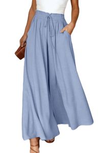 ASKSA Damen Breites Bein Hose Sommer Hohe Waist Plissee Hosen Leicht Hosenrock Sommerhose Freizeithose, Hellblau, L