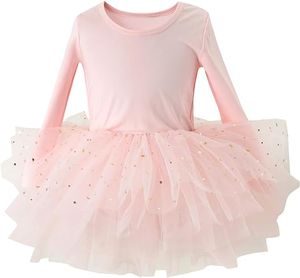 Toddler Girls Ballet Tutu Dresses Long Sleeve Sequin Tulle Ballerina Outfits Dance Leotards, Ballettrosa, M