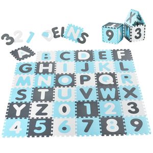 Juskys Kinder Puzzlematte Noah 36 Teile mit Buchstaben A-Z & Zahlen 0-9 - rutschfest – blau für Jungen - Puzzle - ab 10 Monate – Spielmatte