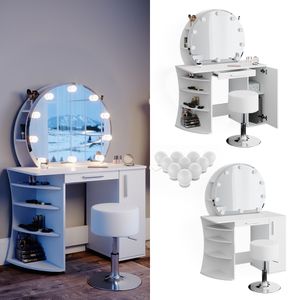 Toaletní stolek Vicco + stolička + LED Almina bílá 100 x 143 x 50 cm výrobek ze dřeva