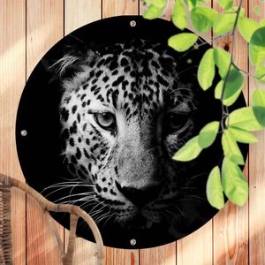 Rundes Outdoor Poster Schwarz Weiß Leopard