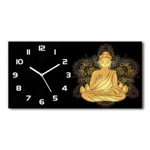 Wanduhr aus Glas – 60x30 cm - Glasbild - Glasuhr - Gehärtetes Glas - weisse-zeiger - Sitzender Buddha