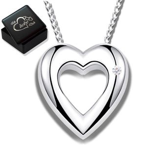 Damen Herzkette Herz Kette mit ECHTEN Diamanten aus 925 Silber Kette mit Anhänger Gravur Ich liebe Dich 0.01 ct. Diamantkette K968+V8, 50cm