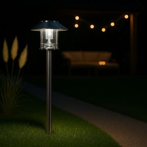 MeLiTec LED-Solar-Gartenlampe, Outdoor-Solarleuchte, Außenbeleuchtung, Solar-Wegebeleuchtung, bis zu 8 Stunden Leuchtdauer, aus Edelstahl, SO26