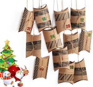 Adventskalender Kraftpapier Tüten Vintage-Stil Geschenkboxen Weihnachts geschenkschachtel 14x9x3.5cm mit Juteschnur 20M für Neujahr Heiligabend Geschenk seifenverpackung papierschachteln verpackungen