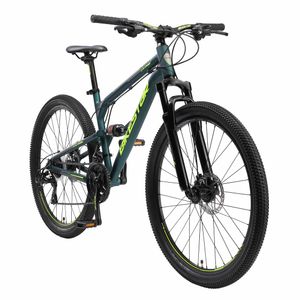 BIKESTAR Plne odpružený hliníkový horský bicykel 27,5 palca, 21 rýchlostí Shimano s kotúčovou brzdou, 16,5 palcový rám Plne MTB bicykel pre dospelých a mládež, zelený