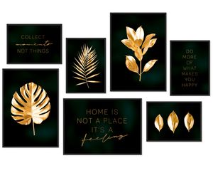 Hyggelig Home Premium Poster Set - 7 passende Bilder OHNE RAHMEN im stilvollen Set 3 x DIN A3 + 4 x DIN A4 - Set Gold