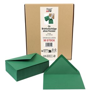 50 x PresentFill® Briefumschläge C6 ohne Fenster - Smaragd Grün