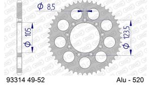 DC AFAM Alu-Kettenrad 520 - 50Z (Silber) 93314-50 | ID 105 LK 123,5 9-Loch