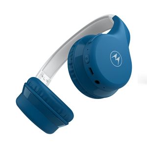Motorola Sound Moto JR300 - Bluetooth Kinderkopfhorer - mit Lautstärkebegrenzung und Audio-Splitter - Blau/Grau
