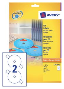 Etiket Avery L7676-25 CD full size mat wit 50 stuks