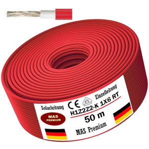 50 m solárny kábel H1Z2Z2-K 6 mm² červený bezhalogénový fotovoltaický