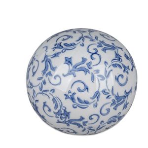 Dekoobjekt Kugel VINTAGE RANKEN weiß blau D. 12cm Keramik Formano Garten S24