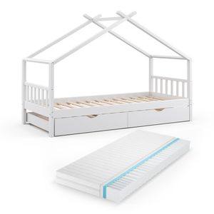Dizajnová posteľ Livinity®, 90x200 cm s posteľou pre hostí a matracom, biela